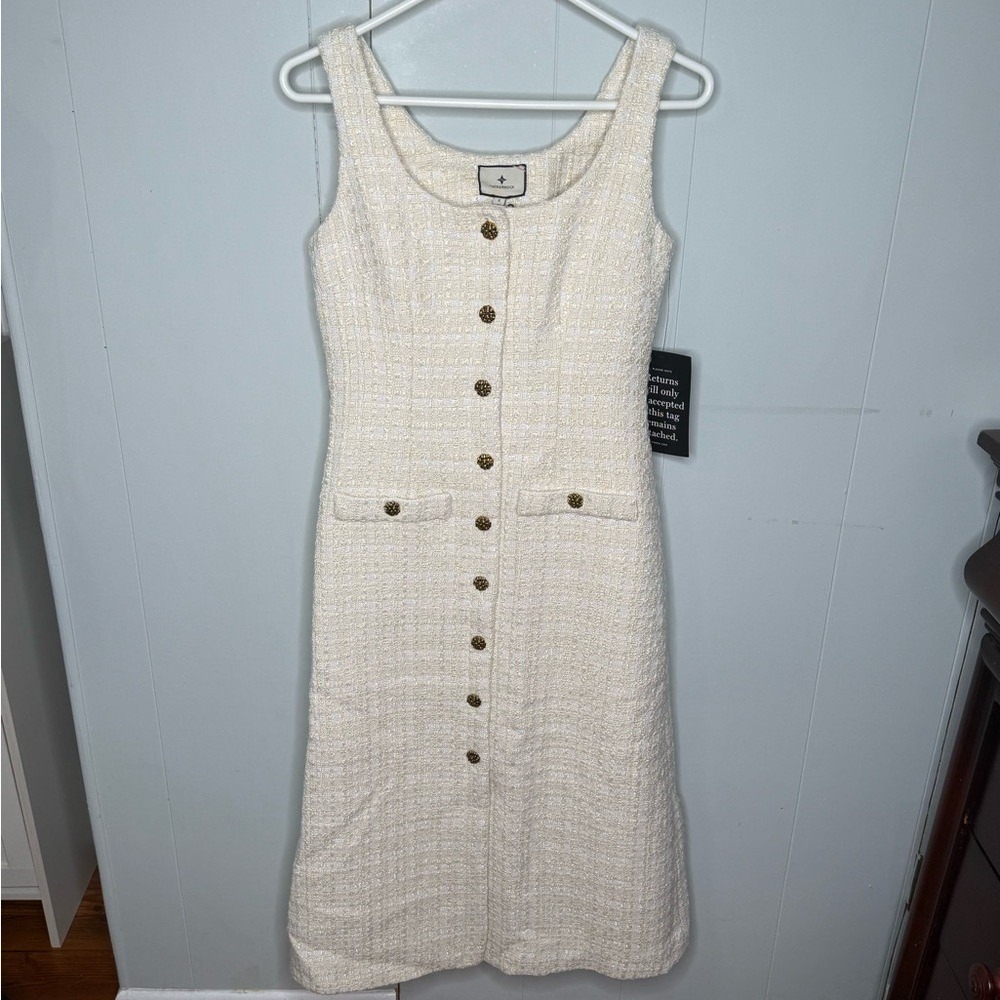 NEW Tuckernuck Sleeveless Cream Tweed Ingrid Button Front Midi Dress NWT - Picture 12 of 12